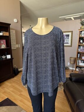 Adrianna Papell black & white striped 3/4 full sleeves blouse-size XL